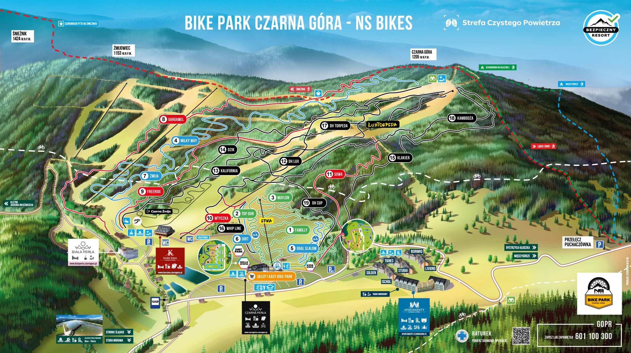 mapa tras w bike parku czarna góra